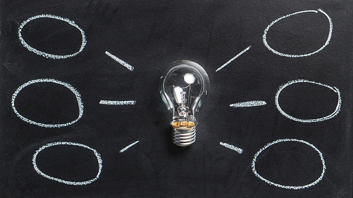 Bright ideas: Lightbulb with thought bubbles
